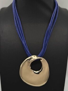 VTG St. Thomas Gold Plated Large Statement Pendant Necklace Blue Multi-Strand